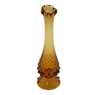 Vintage Fenton Amber Hobnail Swung Vase For Sale