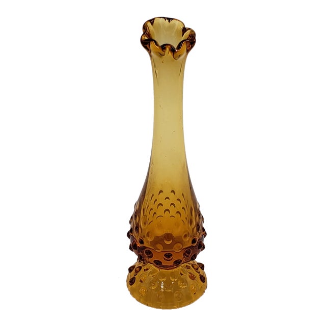 Vintage Fenton Amber Hobnail Swung Vase For Sale