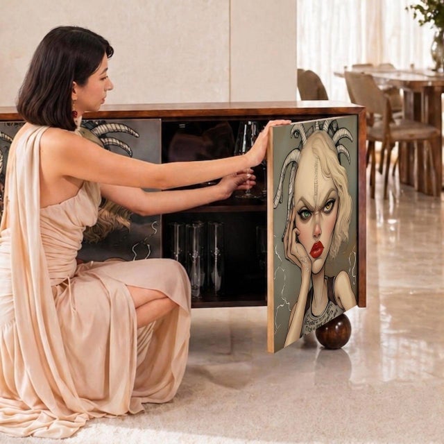 2020s "The Witness of Three" Limited-Edition Hand Painted Credenza For Sale - Image 5 of 11