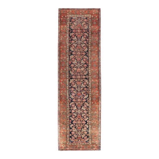 Antique Persian Gallery Malayer Runner in Blue Background With Multi Colors 3'6 X 12'7 For Sale