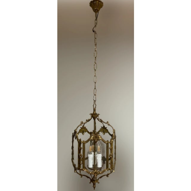 French-Style Lantern with Hand-Carved Glass, 1950 For Sale - Image 4 of 9