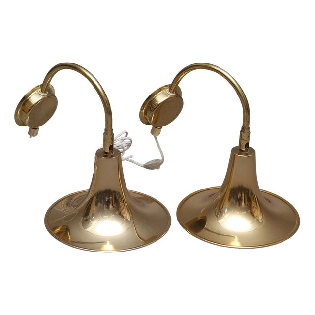 Vintage Trump Shape Lights in Brass by Börje Claes for Norlett Elit, 1960s, Set of 2 For Sale