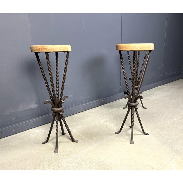 Vintage French Wrought Iron Bar Stools, 1960s, Set of 3 For Sale - Image 4 of 12