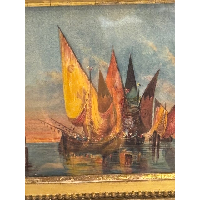 Venetian Watercolor of Sailing Ships For Sale - Image 9 of 10