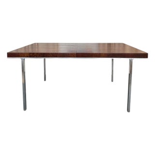 Swiss Mid-Century Modern Burl Walnut Chrome Extension Dining Table, John Stuart For Sale