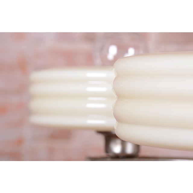 White Bauhaus Chandelier in Nickel-Plated Steel and Opaline Glass, Czech, 1920s For Sale - Image 8 of 14