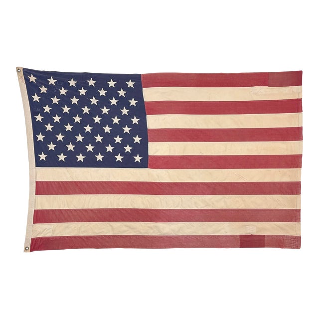 Large Vintage Cotton American Flag With Sewn Stars For Sale