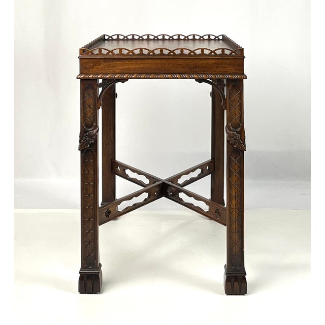 Wood Henredon Historic Natchez Collection Chippendale Style Fretwork Silver Table / Tea Table For Sale - Image 7 of 14