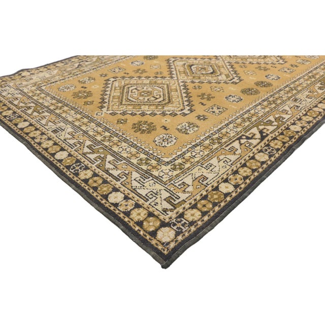 72249 Vintage Turkish Rug with Tribal Style, 03'10 x 05'05. Tribal enchantment dances with Anatolian symbolism in this...