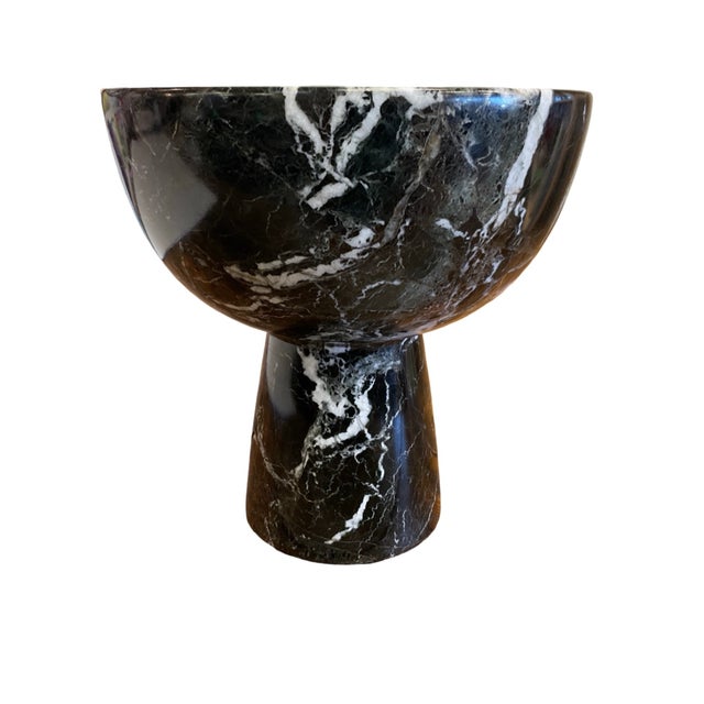 2020s Black and White Marble Footed Bowl For Sale - Image 5 of 5