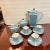 Noritake Art Deco Style Robin's Egg Blue, White and Black Stripe Demitasse Service for 4 Signed For Sale - Image 10 of 11