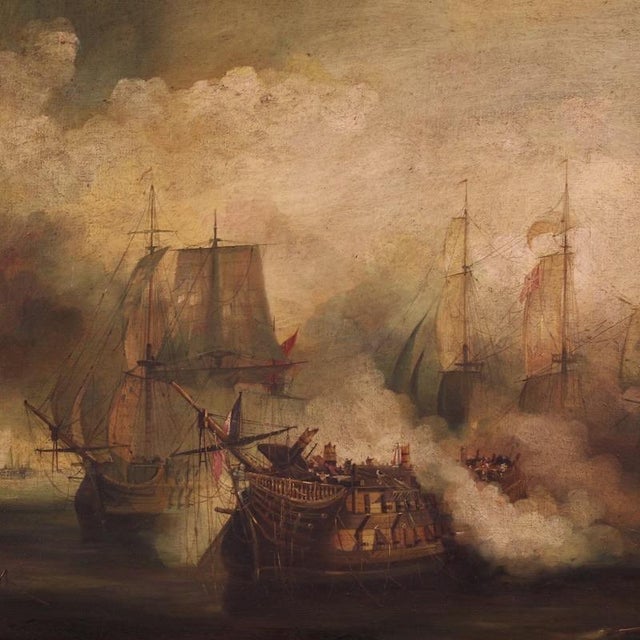 Auguste Mayer, Seascape Battle of Trafalgar, 1954, Oil on Canvas For Sale - Image 4 of 15