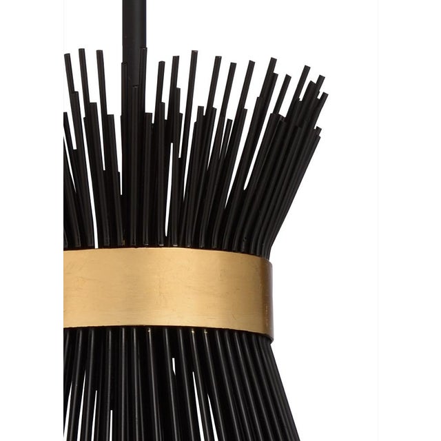 Black finish on iron with antique gold leaf trim. Adjustable extension rod from 6" to 42", comes with one 6" rod and three...