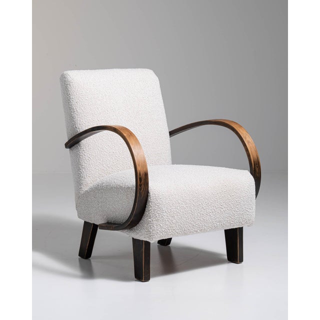 20th Century Czech Republic Ivory Boucle Upholstered Armchair For Sale - Image 9 of 11