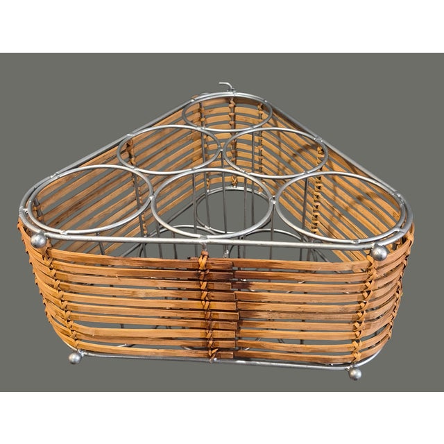 Vintage Triangle Mid-Century Modern Bamboo & Metal 6 Bottle Wine Rack For Sale - Image 6 of 7