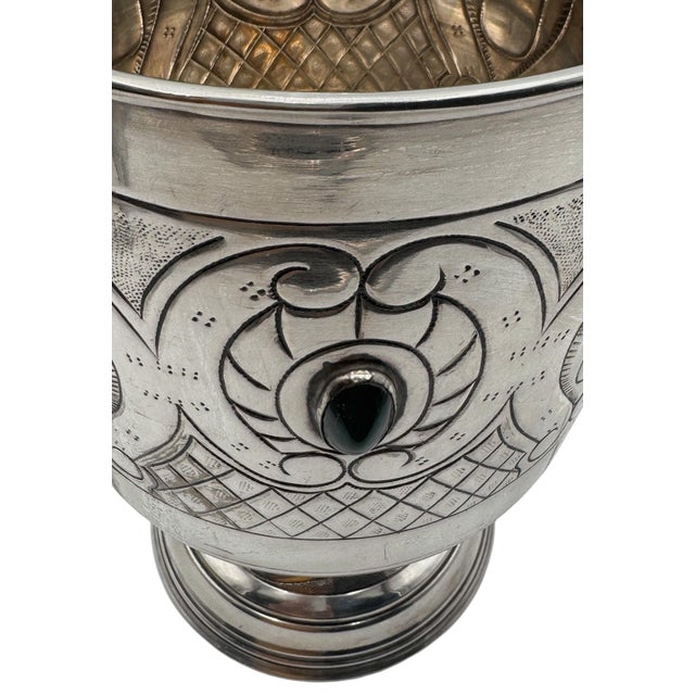 Large Mexican Spanish Colonial Revival Alpaca Silver Wine Bucket & Green Onyx For Sale - Image 10 of 12