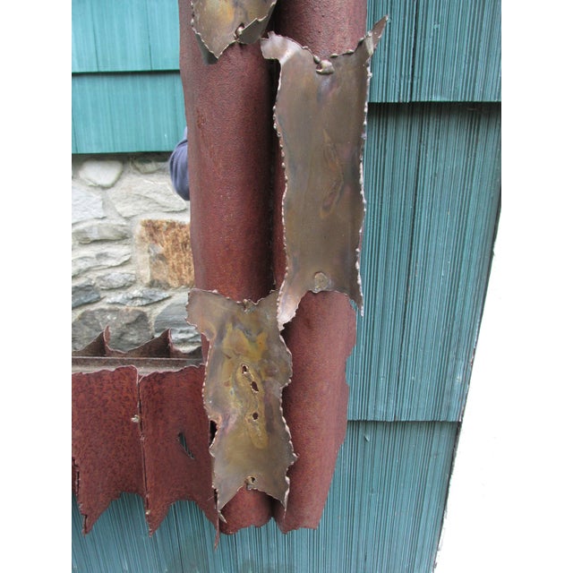 Tom Greene Distressed Brutalist Torch Cut Steel Wall Mirror Attributed to Tom Greene, Circa 1970 For Sale - Image 4 of 14