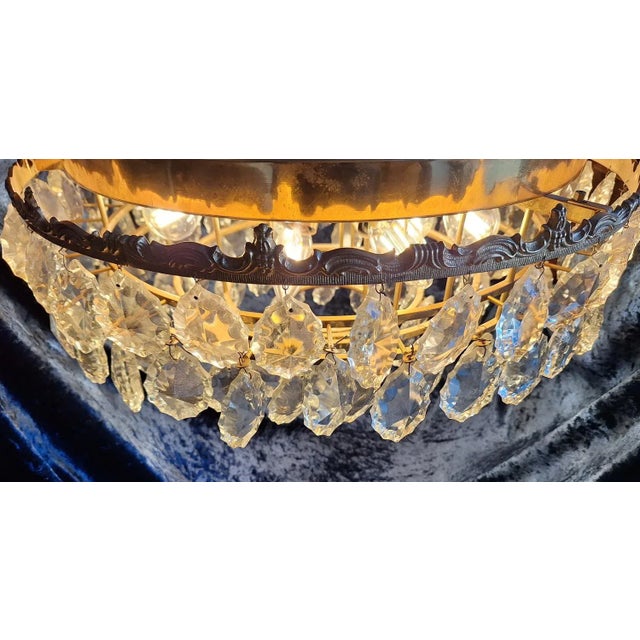 Large Flat Vintage Ceiling Lamp with Gold-Plated Metal Frame & Cut Crystal Glass Shade For Sale - Image 6 of 7