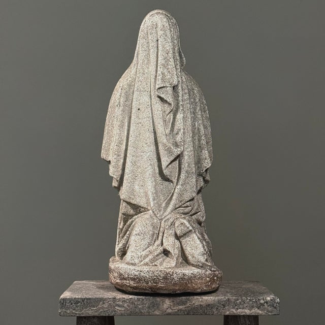 Folk Art Antique Carved Stone Folk Art Religious Sculpture of a Kneeling Woman For Sale - Image 3 of 10