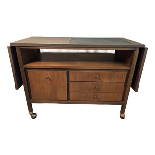 Basic Witz Mid-Century Modern Rolling Drop Leaf Bar Cart For Sale