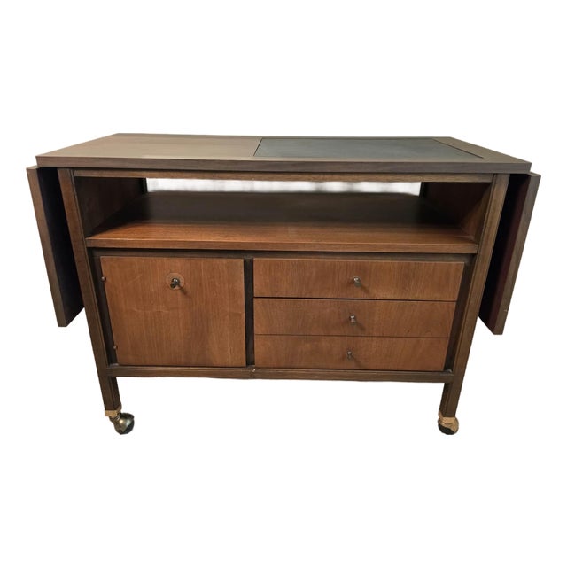 Basic Witz Mid-Century Modern Rolling Drop Leaf Bar Cart For Sale