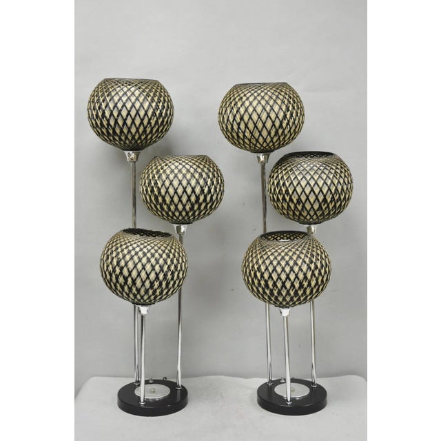 Mid 20th Century Vintage Mid Century Modern Woven Spun Fiberglass Triple Shade Table Lamp - Pair For Sale - Image 5 of 18
