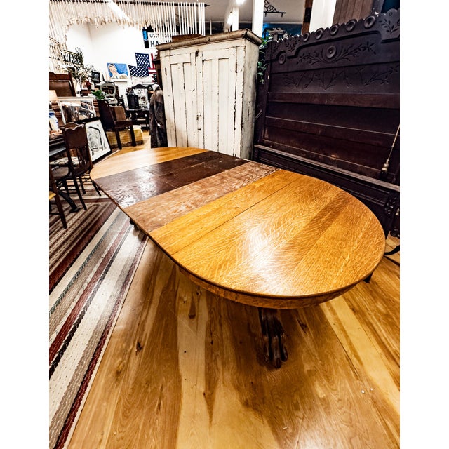 Early 20th Century Solid Oak Clawfoot Dining Table With Four Leaves For Sale - Image 17 of 18