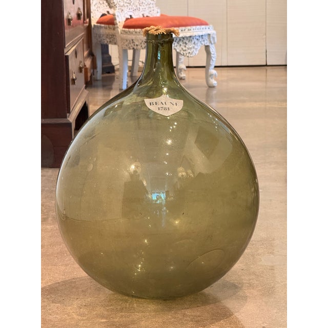 Large Green Glass Demijohn, Labeled Beaune 1781 For Sale - Image 4 of 5