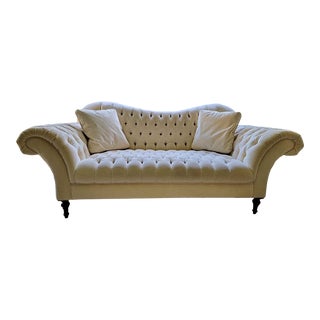 Arhaus Cambridge Collection French Salon Tufted Velour Sofa For Sale
