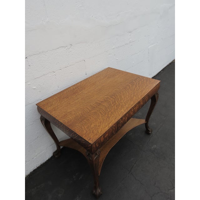 Wood Early 1900s Ball and Claw Feet Tiger Oak Writing Office Desk Library Table 6410 For Sale - Image 7 of 17