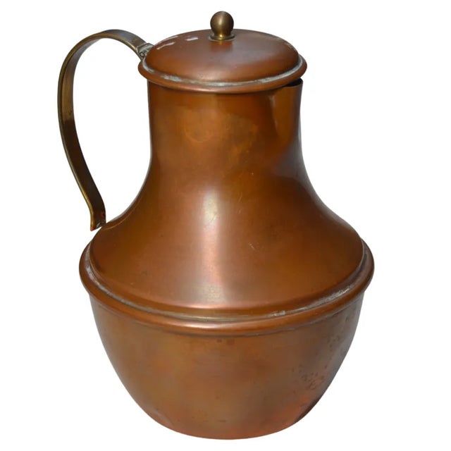 Vintage Copper & Brass Lidded Pitcher For Sale - Image 4 of 8