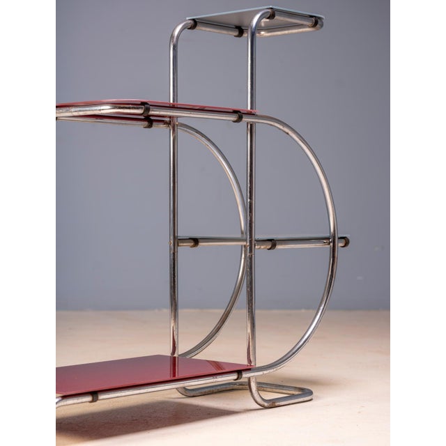 1930s 20th Century Bauhaus Tubular Steel Plant Stand with Colored Glass Shelves by Emile Guyot, Czechoslovakia, 1930 For Sale - Image 5 of 7
