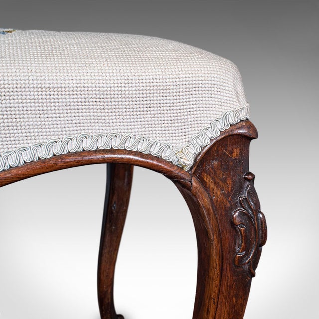 Antique Fireside Footstool, English, Needlepoint, Walnut, Stool, Early Victorian For Sale - Image 10 of 12
