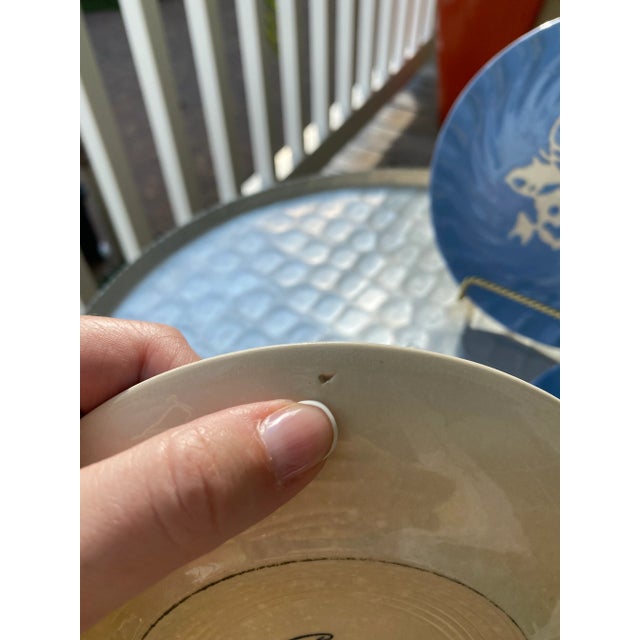 1940s Harker Pottery Tiff Blue Cameoware Coupe Salad Plate Single For Sale - Image 4 of 6