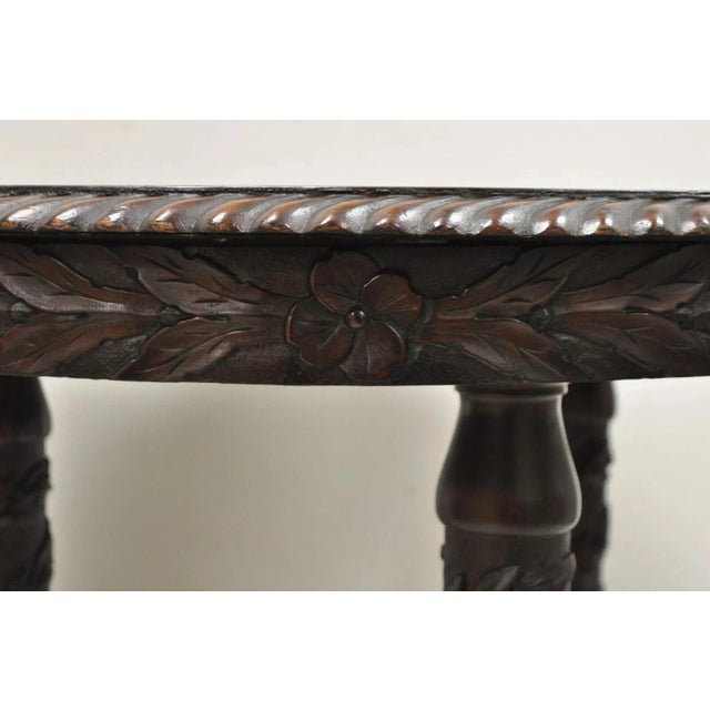 Late 19th Century Antique American Empire Floral Spiral Carved Mahogany Round Center Side Table For Sale - Image 5 of 12