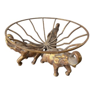 1980s Gilt Iron Bowl W Elephants For Sale