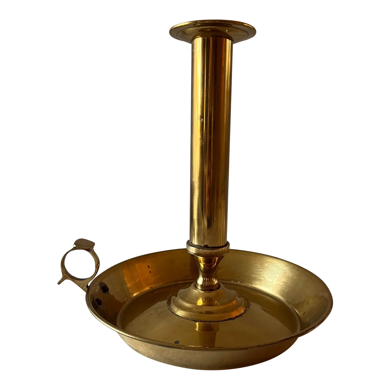 Large Vintage Brass Chamber Stick Candle Holder With Handle and Tray