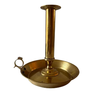 Large Vintage Brass Chamber Stick Candle Holder With Handle and Tray