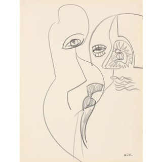 Abstracted Couple, Graphite on Paper Drawing For Sale