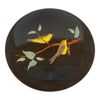 Mid 20th Century Black Birds on a Branch Couroc of Monterey Round Tray For Sale