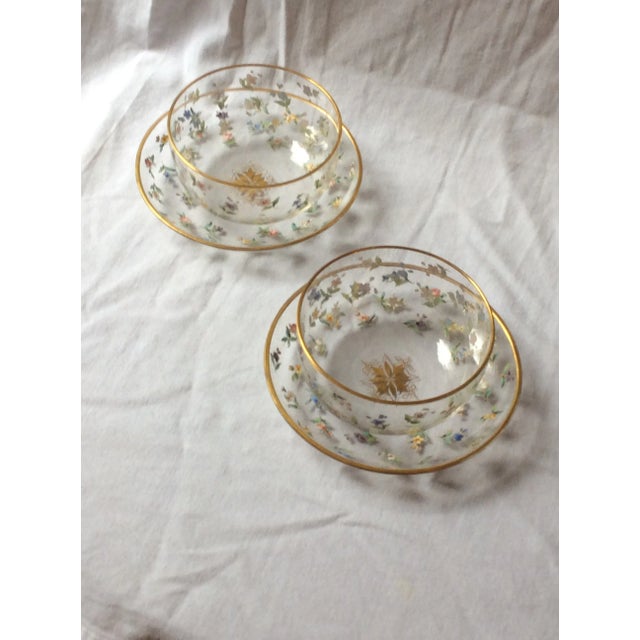 Hand-Painted Glass Bowls With Liners- 4 Pieces For Sale - Image 12 of 12
