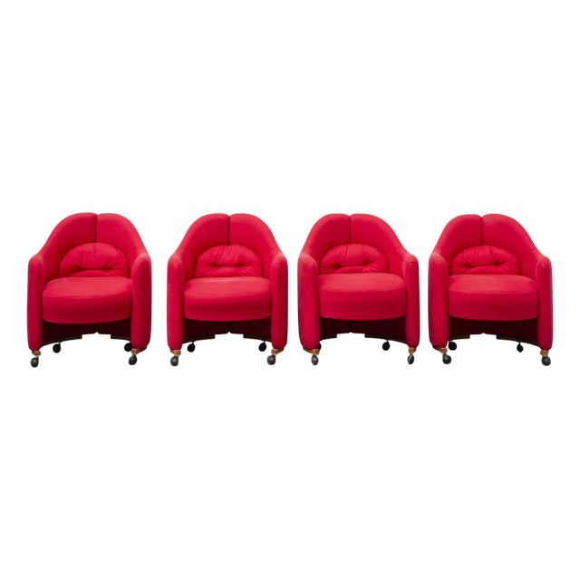 Red Chairs with Wheels, Set of 4 For Sale
