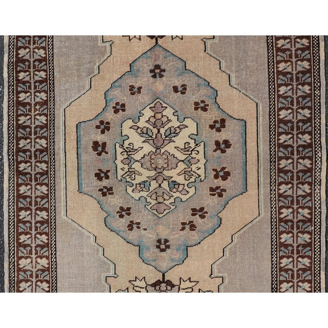 Brown Vintage Turkish Medallion Oushak Area Rug in Gray, Taupe, Brown and Cream For Sale - Image 8 of 13