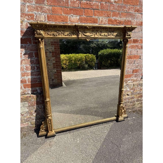 Large Antique 19th Century English Gilt Column Framed Overmantle Mirror. For Sale - Image 8 of 9
