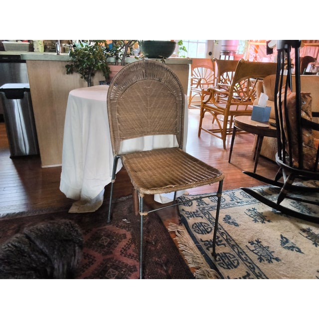 Metal Vintage Frederick Weinberg-Similar Wicker and Wrought Iron Chairs, Attributed For Sale - Image 7 of 9