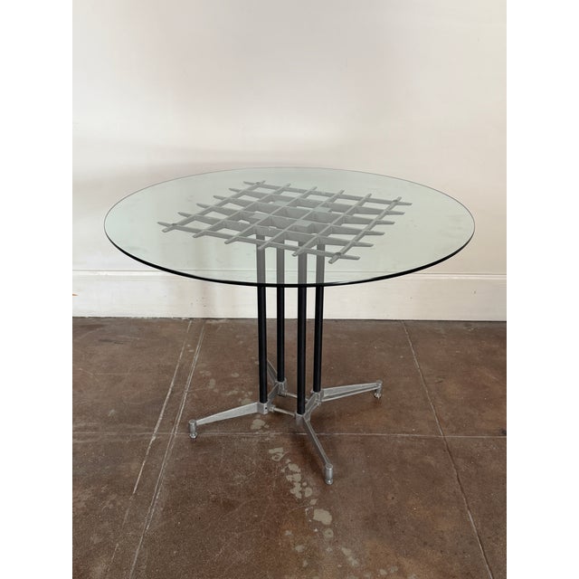 Metal Vintage 1980's Postmodern Aluminum Glass Dining Table For Sale - Image 7 of 17