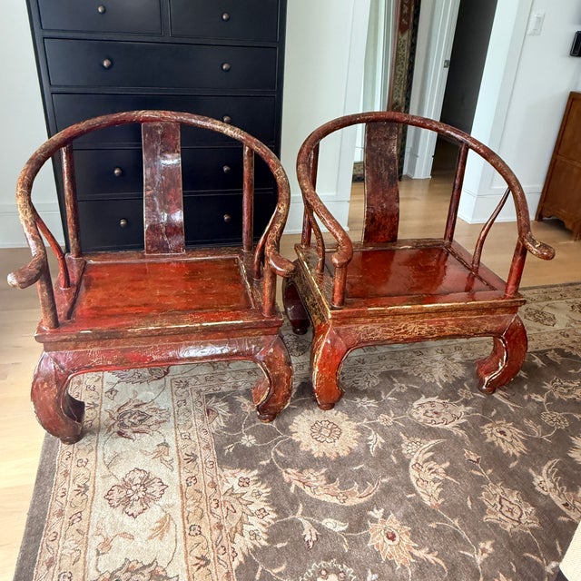 Red Pair of 19th Century Horseshoe Chairs For Sale - Image 8 of 11
