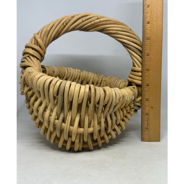 Vintage Small French 9” Handwoven Thick Wicker Gathering Basket For Sale - Image 10 of 12