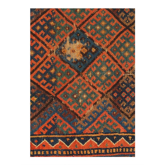 Antique Russian Kazak Hand-Knotted Wool Blue/Ivory Rug made from lamb's wool on a cotton foundation. D12279
