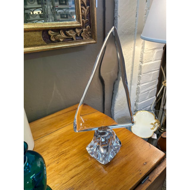 Beautiful Daum art glass abstract sculpture of a sailing vessel having gorgeous lines and luminosity. Daum name is...